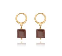 Aobei Pearl 18K Gold Square Red Jasper Pendant Hoop Earrings Handmade Statement Jewelry