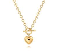 Aobei Pearl ainty 18K Gold Plain Heart Pendant Necklace Chunky Link Chain for Women Toggle Clasp Necklace Layered Jewelry