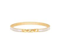 Aobei Pearl Baguette Cubic Zirconia Tennis Bracelet Classic 18k Gold Faux Diamond Bracelet for Women Dainty Adjustable Bracelet for Wedding 7-8”
