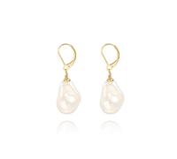 Aobei Pearl Baroque Pearl Dangle Earrings 18K Gold Plated Leverback Dangle Stud Irregular Pearl Earrings for Women Ladies