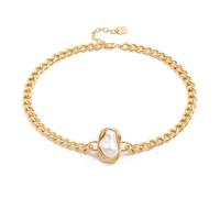 Aobei Pearl Baroque Pearl Pendant Necklace 18K Gold Plated Chunky Flat Cuban Chain Choker Thick Curb Link Collar Jewelry for Women 15”