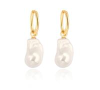 Aobei Pearl Big Baroque Pearl Drop Dangle Earring for Women 18K Gold Plated Endless Small Hoops Simulated Pearl Ear Jewelry for Wedding Bridesmaids Gift