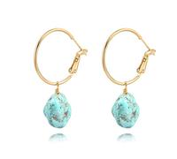 Aobei Pearl Boho Gold Huggie Hoop Drop Dangle Earrings Lightweight Natural Turquoise Gemstone Earrings Handmade jewelry for women