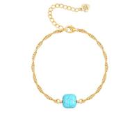 Aobei Pearl Boho Square Turquoise Bracelets Dainty 18K Gold Twist Braided Rope Chain Bracelets for Women Adjustable Layering Wrist Jewelry 6.7”+2”