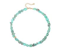 Aobei Pearl Boho Turquoise Beaded Choker Necklace for Women Trendy Dainty Gold Pendant Chunky Necklace Handmade Chakra Stone Necklaces