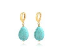 Aobei Pearl Boho Turquoise Teardrop Dangle Earrings 18k Gold Huggie Hoop Earrings with Charms Trendy Turquoise Jewelry for Women