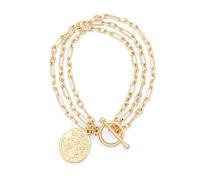 Aobei Pearl Chain Link Bracelets for Women 18K Gold Handmade Layered Jewelry