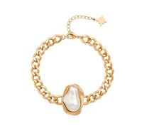 Aobei Pearl Chain Link Bracelets for Women 18K Gold Handmade Layered Jewelry
