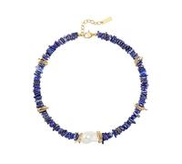 Aobei Pearl Chunky Statement Lapis Lazuli Necklace Big Baroque Pearl Gold Choker Trendy Boho Blue Beaded Stone Jewelry