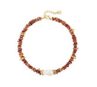 Aobei Pearl Chunky Statement Red Agate Necklace, Big Baroque Pearl Gold Choker, Trendy Boho Beaded Stone Jewelry