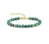 Aobei Pearl Green Malachite Crystal Beaded Bracelets Handmade Anxiety Healing Bracelets for Women Dainty Gemstone Protection Gold Bracelet 7.5”