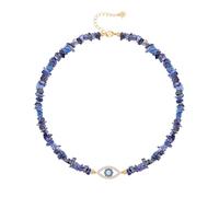 Aobei Pearl Irregular Lapis Lazuli Choker 18K Gold CZ Evil Eye Necklace for Women Gemstone Gravel Beads Necklace Blue Eye Charm Jewelry 15”
