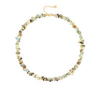 Aobei Pearl Irregular Natural Amazonite Beads Choker Colorful Tumbled Chip Beaded Necklace Bohemian Gemstone Layering Jewelry for Women 15’’