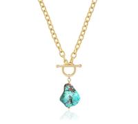 Aobei Pearl Large Irregular Turquoise Pendant Necklace Dainty 18K Gold Chunky Oval Link Chain with OT Toggle Lariat Y Necklace for Women 20"