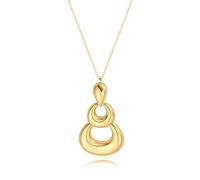 Aobei Pearl Long 18k Gold Pendant Necklace, Statement Layered Circle Sweater Necklace, Boho Simple Jewelry for Women Trendy