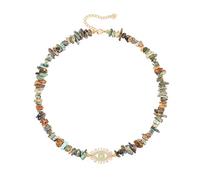 Aobei Pearl Natural African Turquoise Choker 18K Gold CZ Evil Eye Pendant Necklace for Women Bohemian Irregular Gravel Gemstone Layering Jewelry