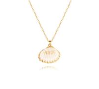 Aobei Pearl Natural Shell Pendant Choker Necklace 18K Gold Plated Cable Chain Adjustable Seashell Necklace for Women Beach
