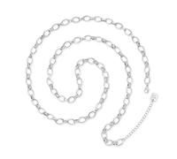 Aobei Pearl Platinum Plated Long Chain Necklace for Women Chunky Hollow Rhombus Chain Link Necklace Adjustable Geometric Open Chain Layering Jewelry 33.5” + 2”