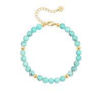 Aobei Pearl Round Turquoise Bracelets for Women Boho Chakra Gemstone Beaded Bracelets Dainty 18K Gold Round Ball Beads Station Layering Jewelry 7”+2”