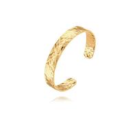 Aobei Pearl Simple Cuff Bracelet 18K Gold Plated Hammered Bangle Bracelet Wide Open Bangle Cuff Bracelet