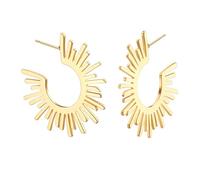 Aobei Pearl Statement 18K Gold Sunburst Hoop Earrings for Women Open C Hoop Sun Stud Earrings Minimalist Sunshine Spike Earring Jewelry Gift