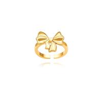 Aobei Pearl Statement Big Bow Ring for Women, Cute 18k Gold Ribbon Rings, Fashion Cocktail Ring Adjustable
