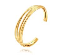 Aobei Pearl Wide 18K Gold Cuff Bangle Bracelets for Women Multi-layer Cross Wire Bangle Adjustable Open Bracelets Stackable Wrist Jewelry