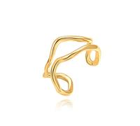 Aobei Pearl18k Gold Adjustable Wave Ring, Open Abstract Curve Rings, Fashion Stacking Band Finger Jewelry