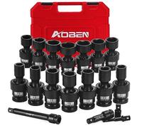 AOBEN 18 Piece 1/2" 6 Point Metric 10-24mm Cr-V Steel Impact Socket Set with Extension Bars and Adapter