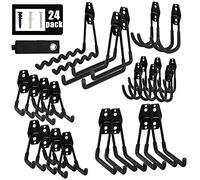AOBEN Garage Hooks,24Pack Heavy Duty Garage Hanger Organizer Anti-Slip Double Wall Garage Storage Hooks for Ladder, Power Tool,Bike,Ropes (23 Hooks & 1 hoder Strap)-Black