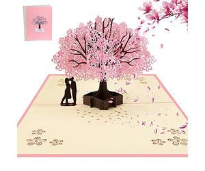AOBETAK 3D Pop Up Greeting Card with Envelope for Wife Husband Her Him Boyfriend Girlfriend, Romantic Couple Under Cherry Tree, Cards for Wedding, Christmas, Birthday, Anniversary, Valentine's Day