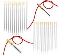 AOBETAK Self Threading Needles, 24 Pcs One Second Easy Thread Needles Suitable for Blind and Old People, Opening Needles Hand Sewing Tools with Gold Eye for Embroidery DIY Needlework