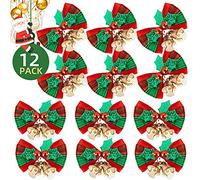 AOBETAK Small Christmas Bows With Bells For Decorations And Craft, 12 Pcs Mini Xmas Bow Set For Tree Wreath Garland Gift Decor Christmas Party Ornaments New Year Festival, Red And Green,5x4cm