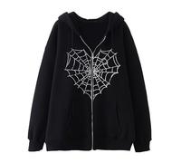 Aobiono Women Men Y2K Zip Up Hoodie Oversized Jacket Gothic Spider Web Graphic Emo Grunge Alt Big Baggy Vintage Streetwear, Black-3, S