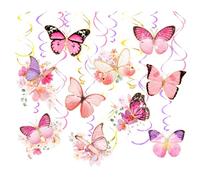 AOBKIAT 30PCS Butterfly Decorations Hanging Swirls with Glitter Paper Flowers,Butterfly Party Streamers,for Ceiling Decor,Baby Shower,Girl Brithday,Wedding,Home Decor