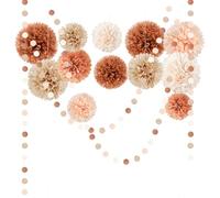 AOBKIAT Boho Wedding Decorations Set,15PCS Burnt Orange Tissue Paper Pom Poms,Circle Dots Paper Garland String Hanging Backdrop for Birthday Party,Rustic Bridal Shower,Engagement