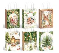 AOBKIAT Gift Bags for Christmas,24 PCS Xmas Party Favor Bags with Handles,6 Style Small Paper Bag for Gift Wrap,Christmas Tree Decor,Presents,Winter Wedding,Birthday Party Supplies