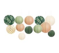 AOBKIAT Party Decorations Paper Lanterns Set, 12Pcs Green Brown Hanging Paper Lantern for Green Boho Wedding Party, Birthday, Bridal Showers