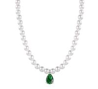 AOBOCO 925 Sterling Silver 5 mm Pearl Choker Necklace with Teardrop Stone, Bridal Wedding Anniversary Jewellery Gifts for Her Wife Girlfriend Mum (Green)