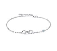 AOBOCO 925 Sterling Silver Infinity Bracelet with Birthstone Crystals, Birthday Gifts for Her Girlfriend Wife (3-March-Simulated Aquamarine)
