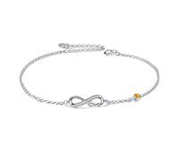AOBOCO 925 Sterling Silver Infinity Bracelet with Birthstone Crystals, Birthday Gifts for Her Girlfriend Wife (11-November-Simulated Topaz)