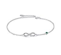 AOBOCO 925 Sterling Silver Infinity Bracelet with Birthstone Crystals, Birthday Gifts for Her Girlfriend Wife (5-May-Simulated Emeral)
