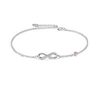 AOBOCO 925 Sterling Silver Infinity Bracelet with Birthstone Crystals, Birthday Gifts for Her Girlfriend Wife (10-October-Pink)