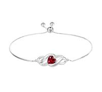 AOBOCO 925 Sterling Silver Infinity Love Heart Bracelet for Women Birthday Wedding Anniversary Valentine's Day Gifts for Wife Girlfriend Mother Her - Garnet Red