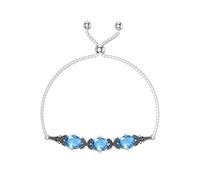 AOBOCO Aquamarine Blue Bracelet 925 Sterling Silver Vintage Retro Link Bracelet with March Birthstone Crystal from Austria, Birthday Jewellery Gifts for Women Her