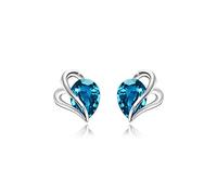 AOBOCO Aquamarine Earrings 925 Sterling Silver Heart Crystal Hypoallergenic Stud Earring March Birthstone Jewellery Gift for Her (Aquamarine)
