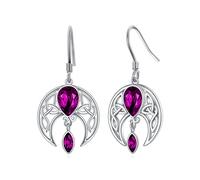 AOBOCO Celtic Earrings 925 Sterling Silver Crescent Moon Dangle Drop Earrings with Simulated Amethyst Purple February Birthstones Celtic Irish Jewellery Gifts for Women