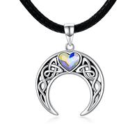 AOBOCO Celtic Knot Moon Choker Necklace Sterling Silver Black Leather Crescent Choker with Heart Crystal, Birthday Christmas Jewelry Gifts for Women Girls