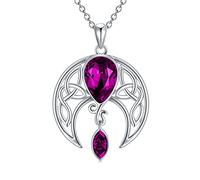 AOBOCO Celtic Necklace 925 Sterling Silver Crescent Moon Pendant with Simulated Amethyst Purple Birthstone Celtic Irish Jewelry Gifts for Women