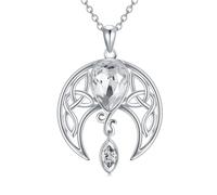 AOBOCO Celtic Necklace 925 Sterling Silver Crescent Moon Pendant with Simulated April Birthstone Celtic Irish Jewelry Gifts for Women